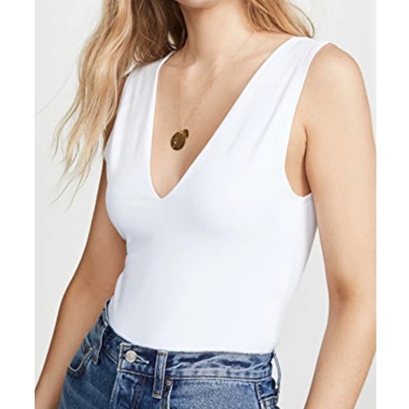 Free People Tops - Intimately Free People Keep It Sleek White Deep V Bodysuit